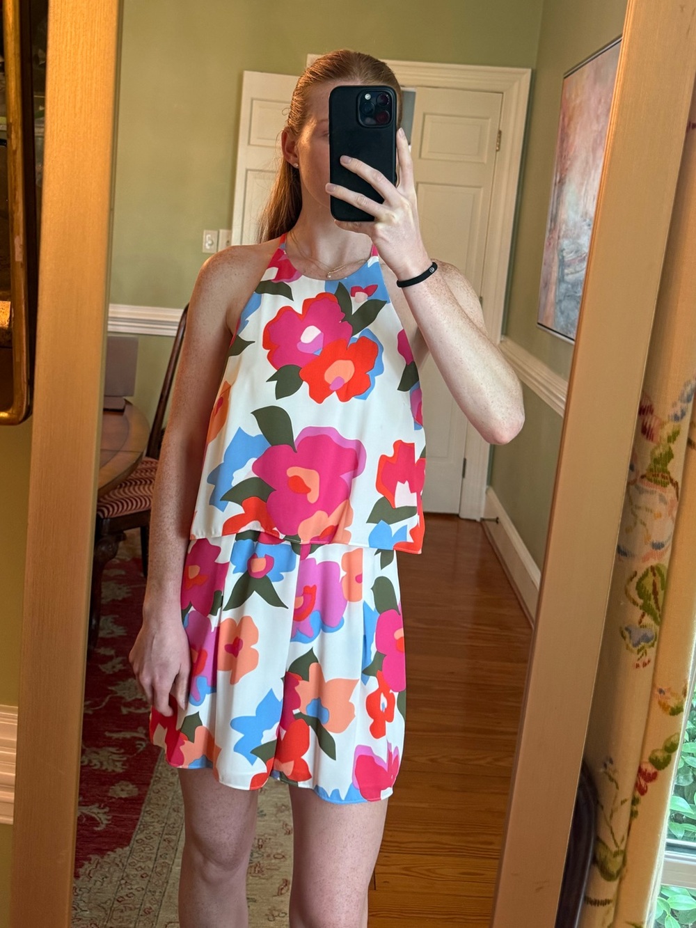 CROSBY by Mollie Burch Floral Halter Romper with Pink, Red and Blue Accents